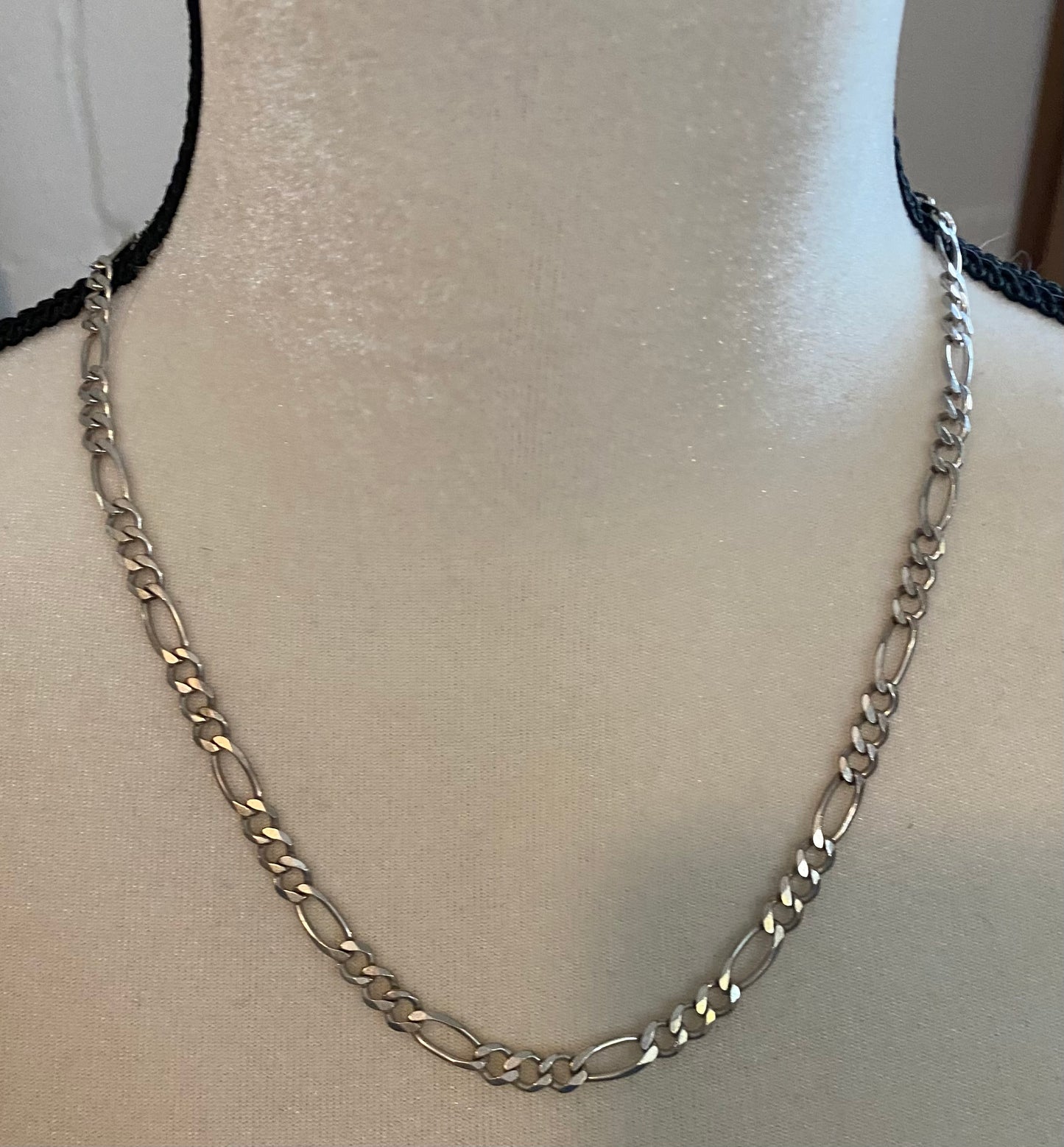 Sterling Silver 925 Flat Figaro Chain Link Necklace Wide