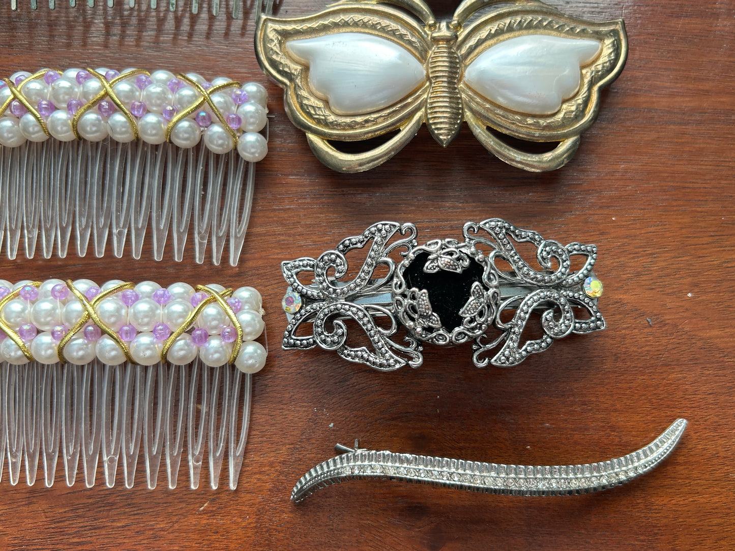 Vintage to Now Hair Accessories Lot Clips Combs Barrettes Faux Pearls Rhinestone