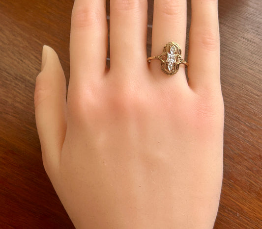 Vintage 10k Yellow Gold Diamond Accent Signet Deco Style Ring Sz 8