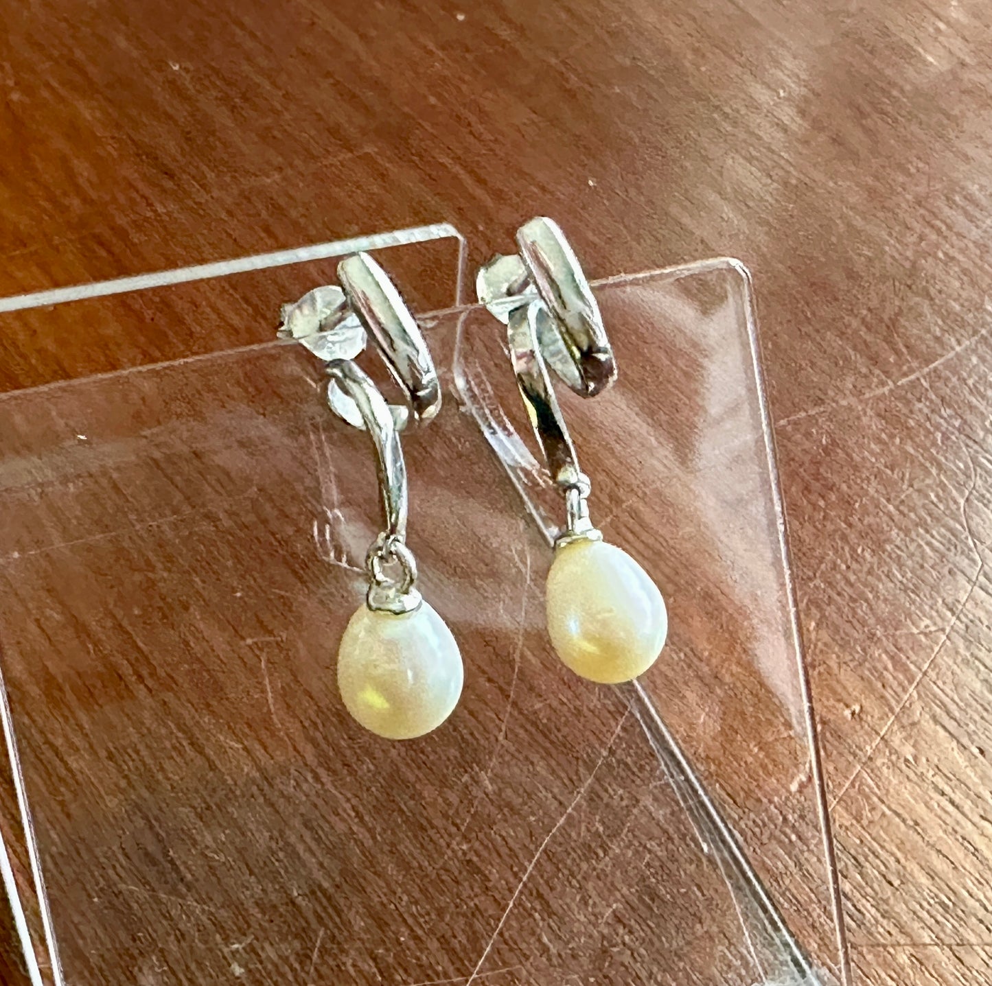 Sterling Silver 925 Pearl Drop Dangly Pierced Earrings