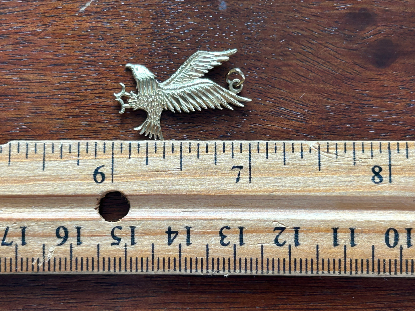14k Yellow Gold Flying Eagle Necklace Pendant Marked OR