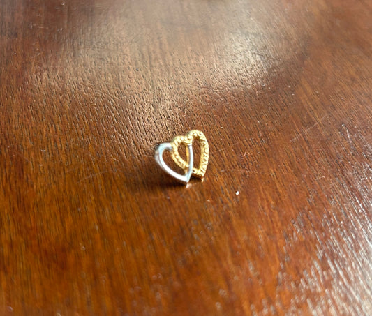 14k Yellow White Gold Double Open Heart SINGLE Pierced Earring Stud CUTE!