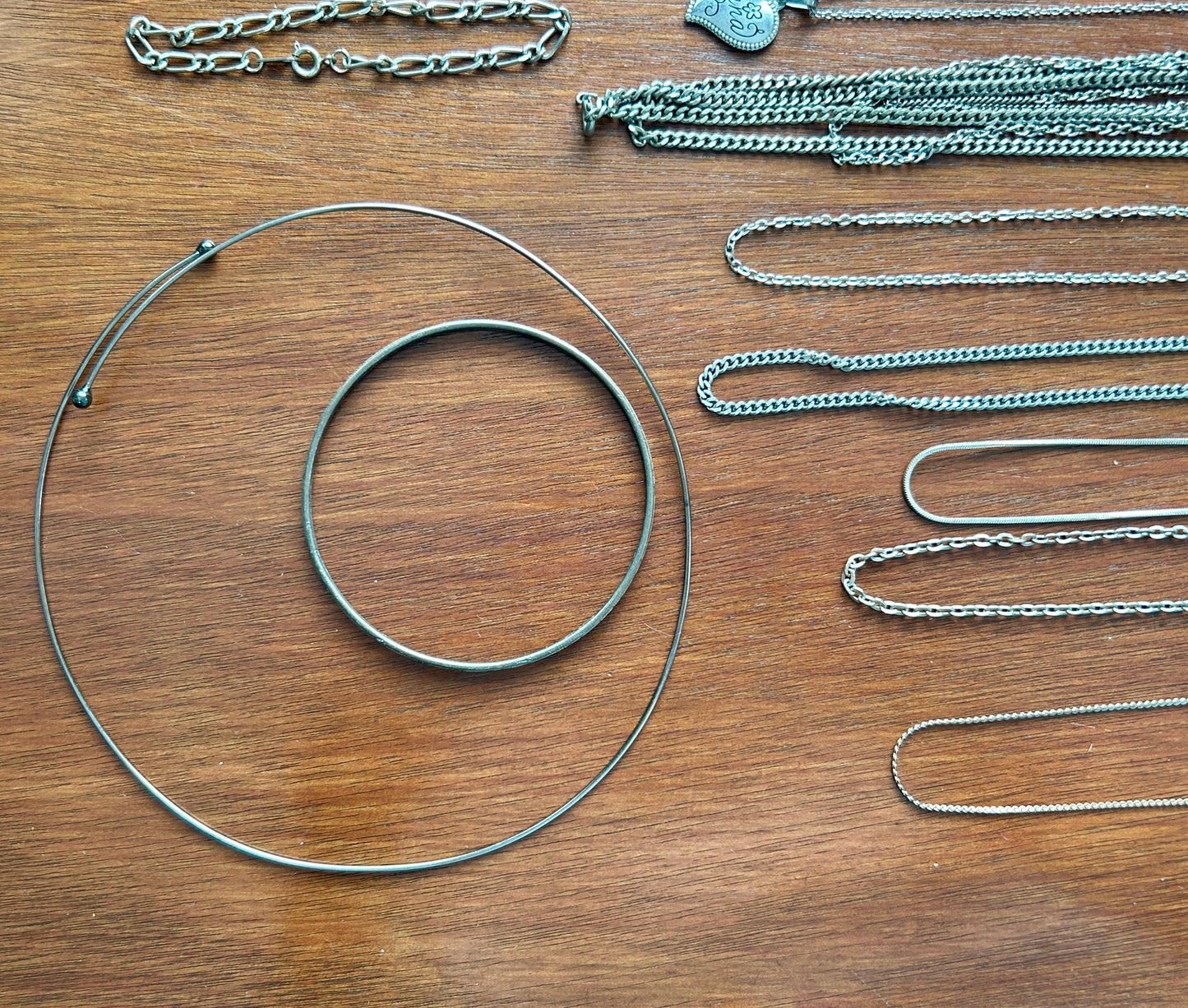 Vintage to Now Silver Tone Jewelry Lot Chain Necklaces Hearts Bracelets & More