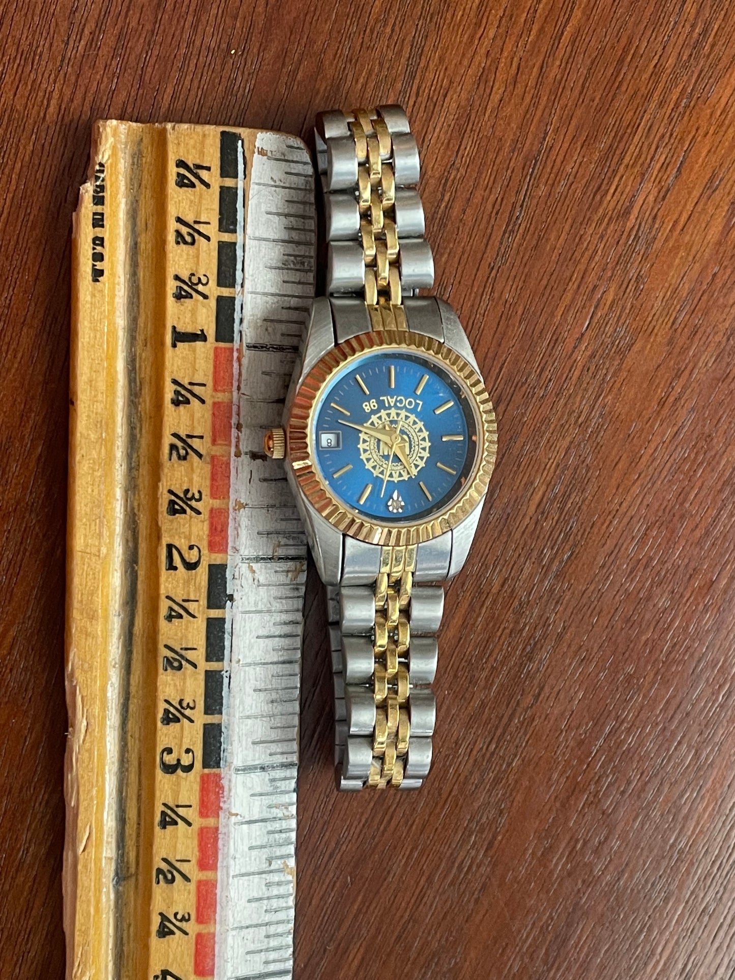 Local 98 UAW Two Tone Wristwatch Blue Dial Gold Tone Bezel SEIU