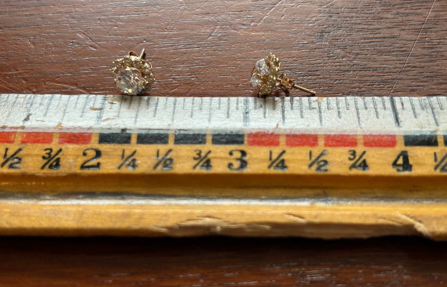 Vintage Gold Tone Clear Rhinestone Solitaire & Halo Stud Earrings