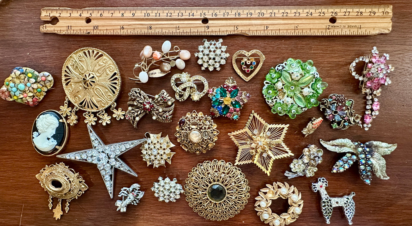 Vintage Brooch Harvest Craft Repair Lot Rhinestones Beads Florenza Art Napier