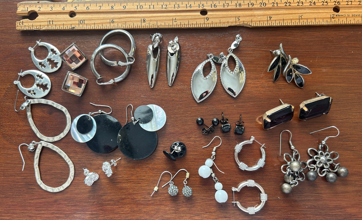 Vintage to Now Pierced Earring Earrings Lot Black Silver Tone Doorknocker