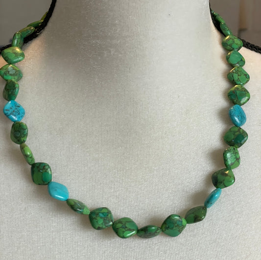 Vintage Turquoise Beads and Sterling Silver Necklace