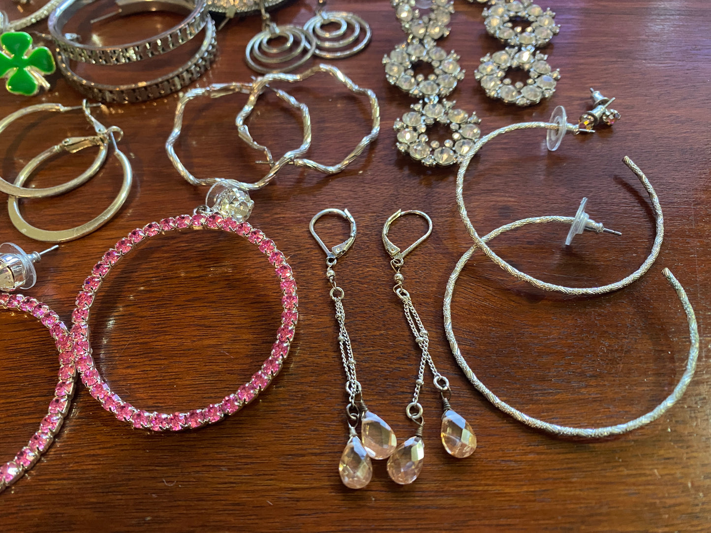 Vintage to Now Pierced Earring Lot Hoops Silver Rhinestones Drop Dangly