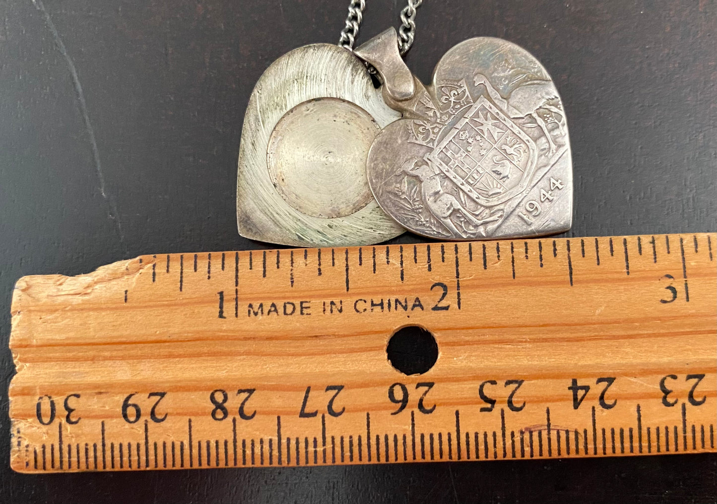 1944 Australian Florin Heart Shaped Locket Pendant Necklace Chain