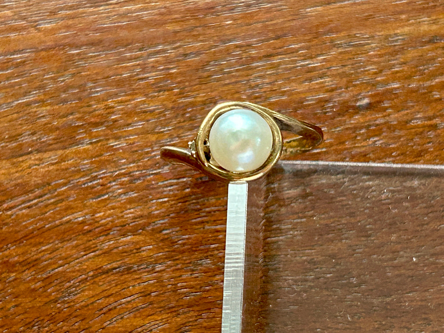 Vintage 10k Yellow Gold 6.5mm Pearl Diamond Accent Ring Sz 6