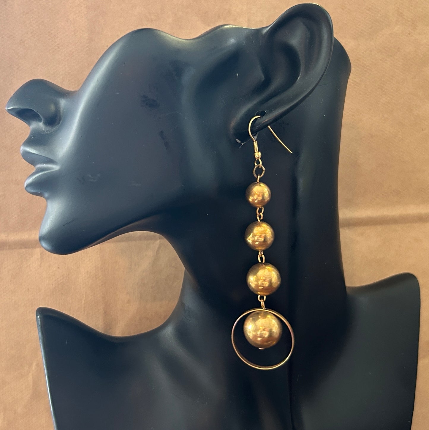 Vintage Gold Tone Ball Chain Drop French Hook Pierced Earrings