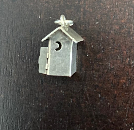 Sterling Silver 925 Outhouse Bathroom Moon Cutout Charm