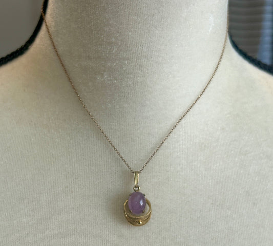 Vintage Sorrento 1/20 12k Gold Filled Amethyst Cabochon Pendant Necklace Chain