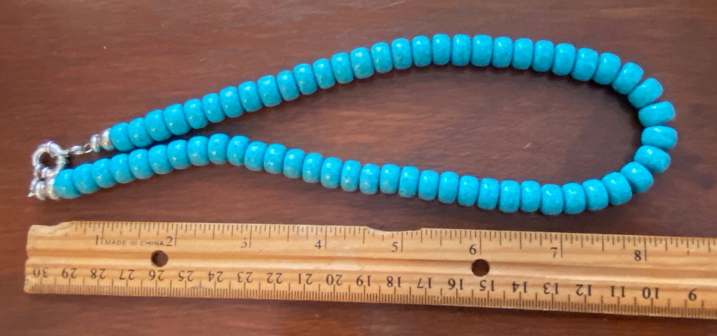 Sterling Silver 925 Turquoise Heishi Rondell Bead Necklace Toggle Clasp