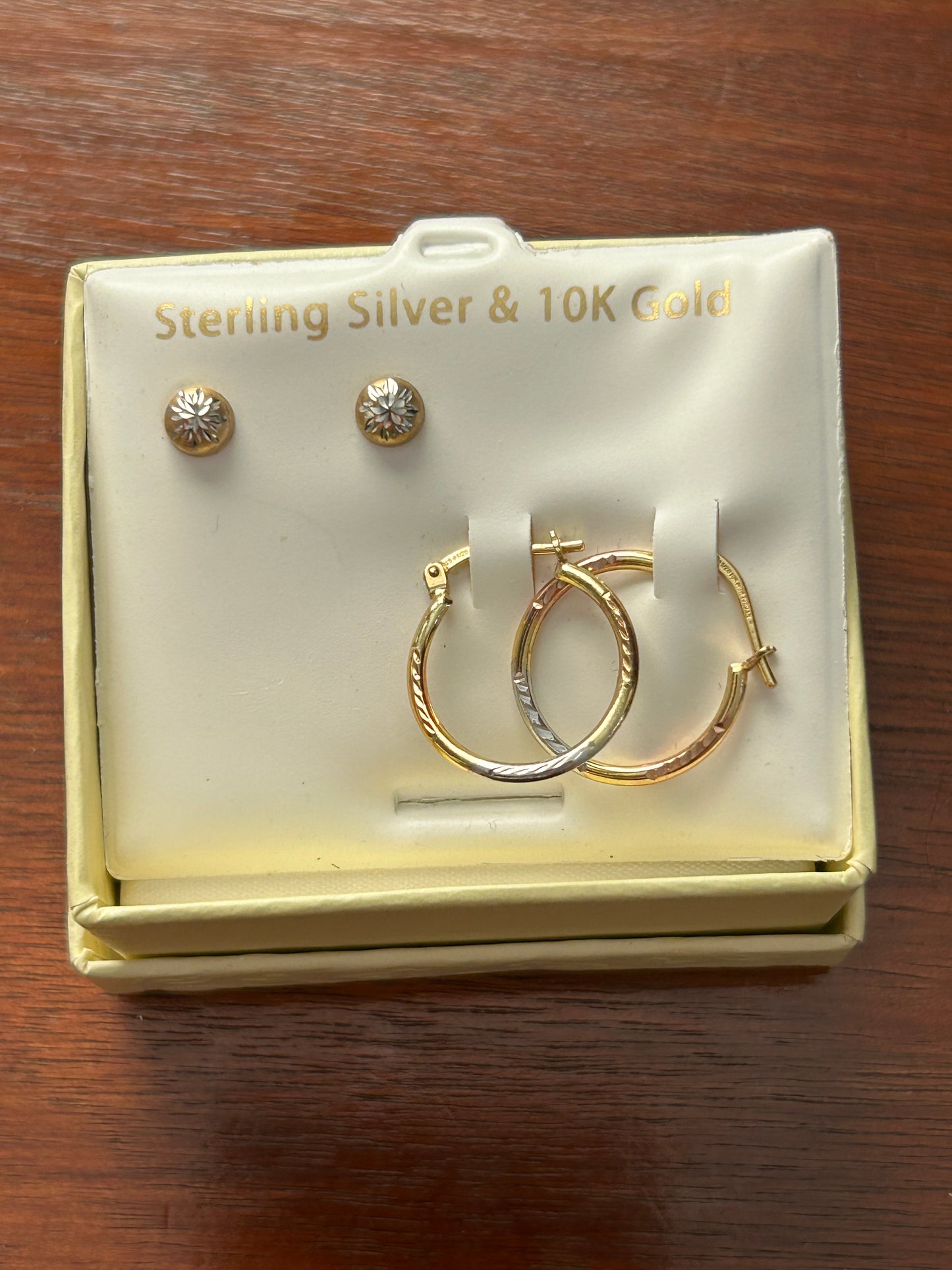 1/20 10k Yellow Gold Sterling Silver 925 Tritone Earrings Earring Set Hoops Stud