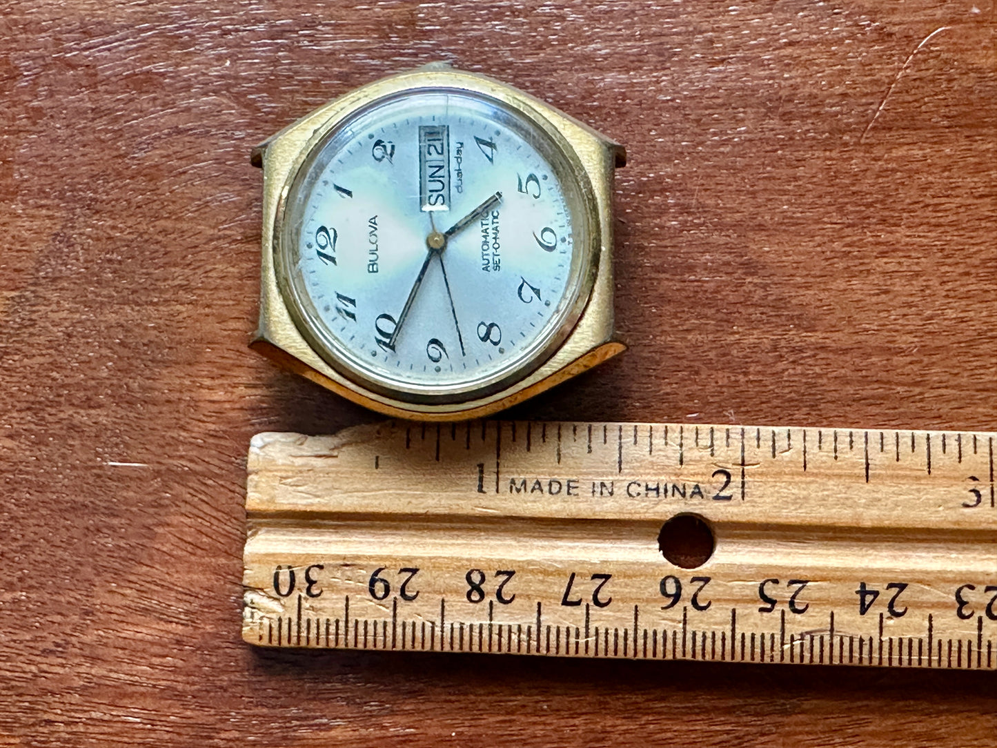 Vintage Bulova Automatic Set O Matic Dual Day Wristwatch Watch No Band Gold Tone