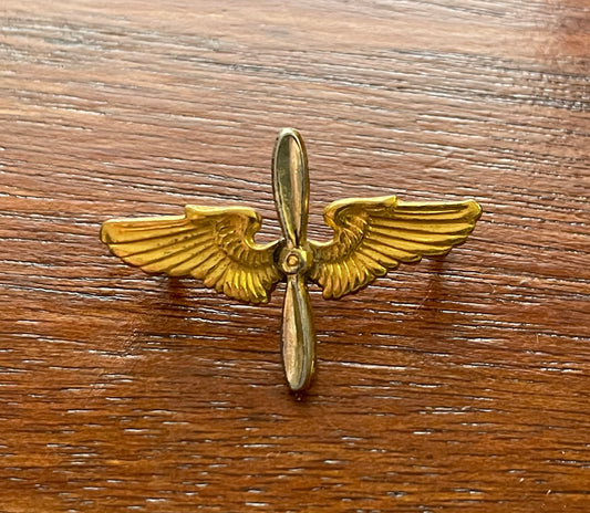 Vintage Gold Tone Military Propeller Wings Lapel Pin Brooch