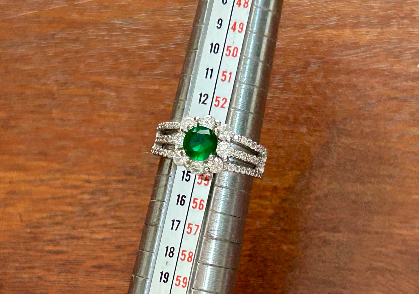 Sterling Silver 925 CZ Green White Faux Emerald Cluster Ring Sz 6.75