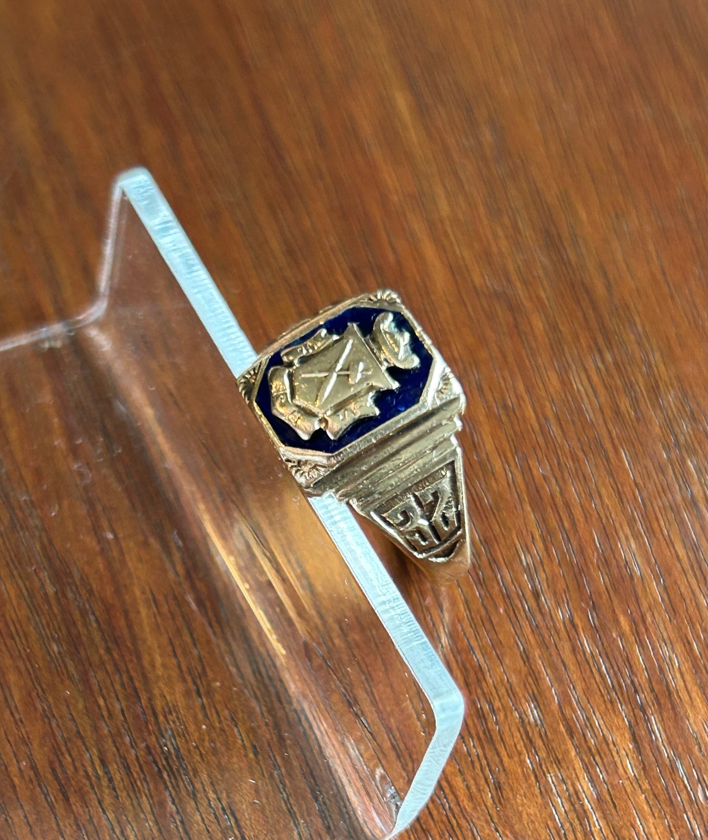 Antique 1932 Panikoff 10k Yell Gold Blue Glass Class School Ring Sz 9.75