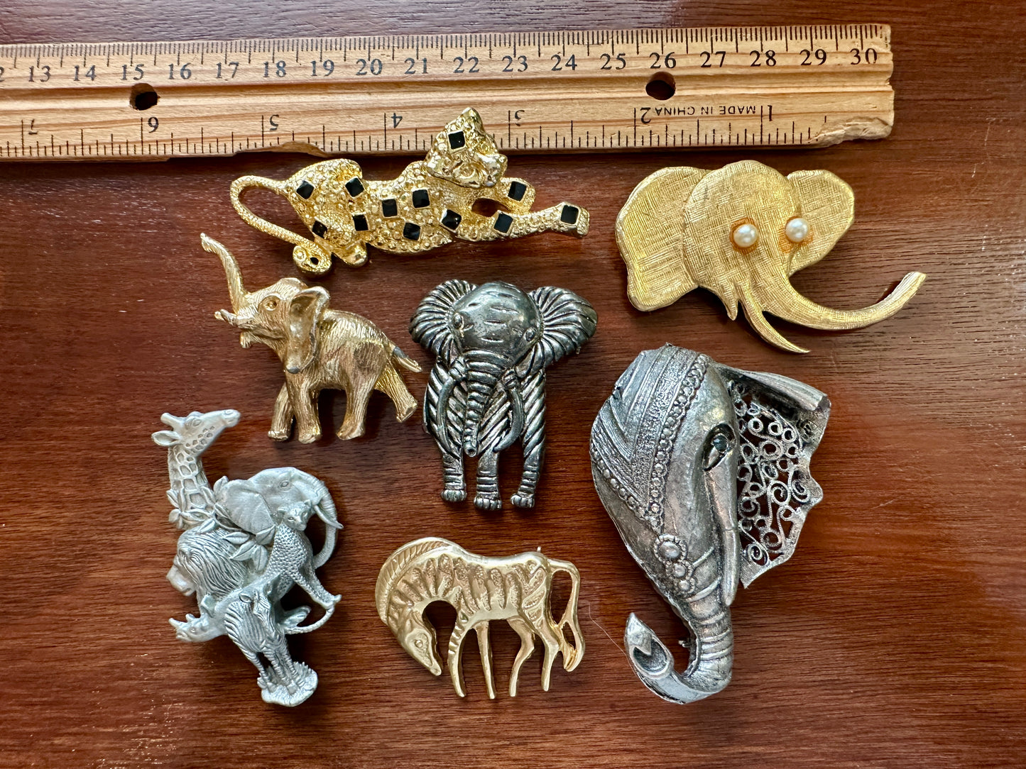 Vintage to Now Safari Jungle Theme Animal Brooch Pin Lot Elephant Some Signed