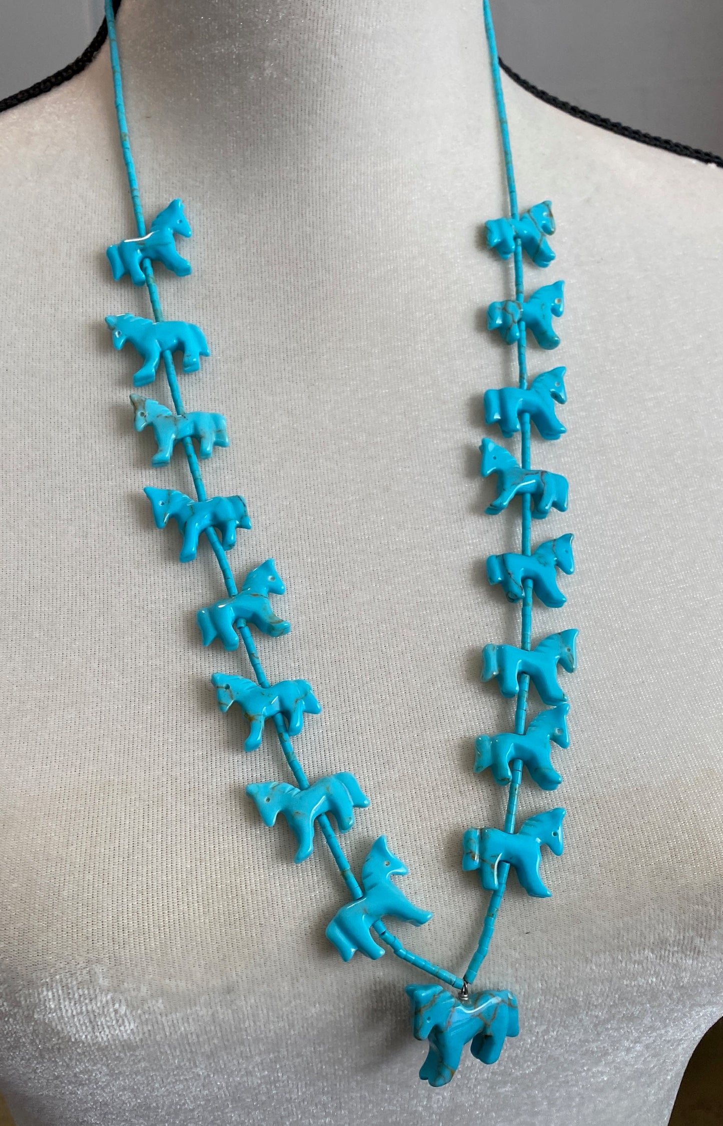 All Turquoise Beads Carved Horse Fetish Necklace