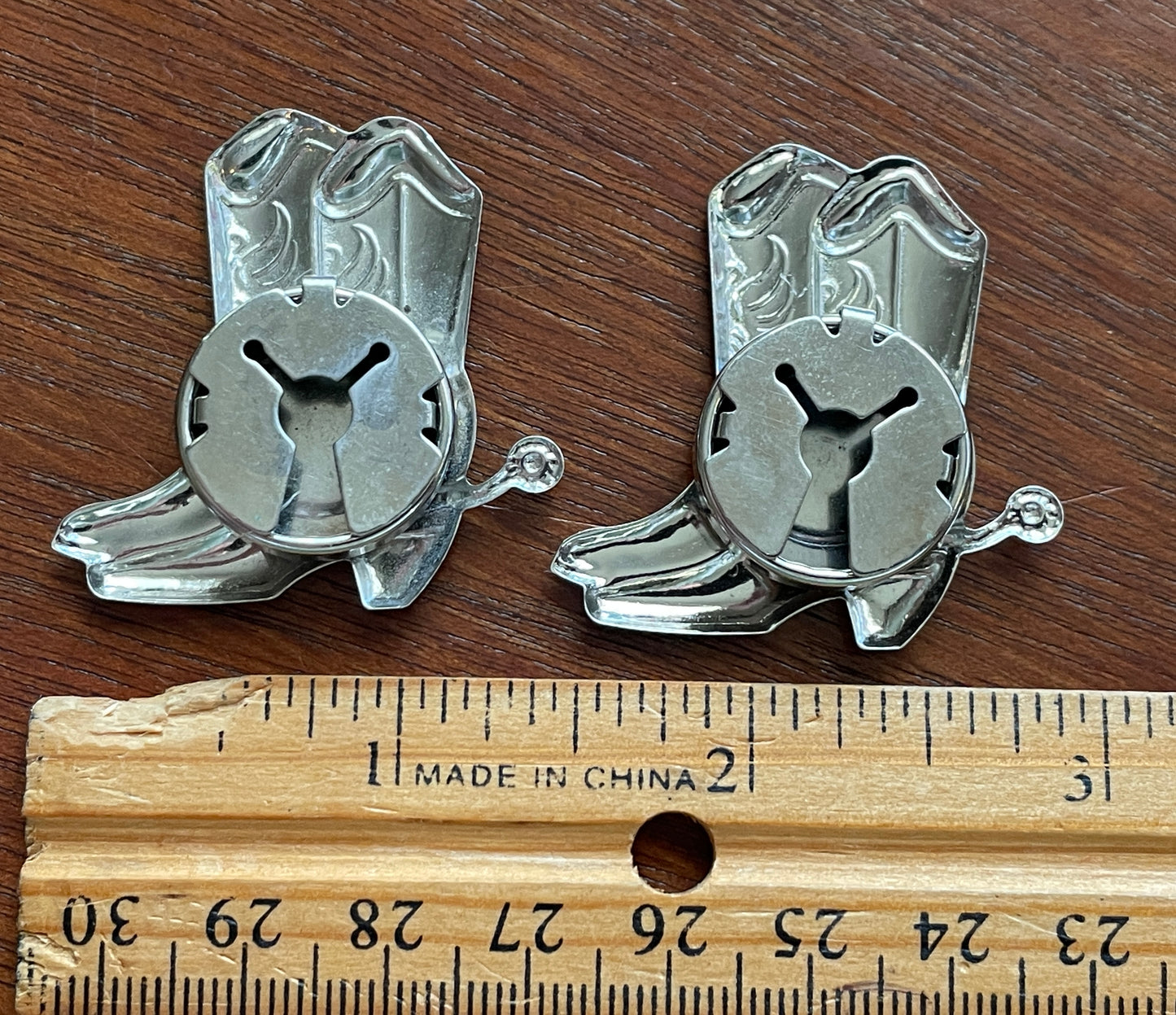 Vintage Pair of Silver Tone Cowboy Boots Button Covers