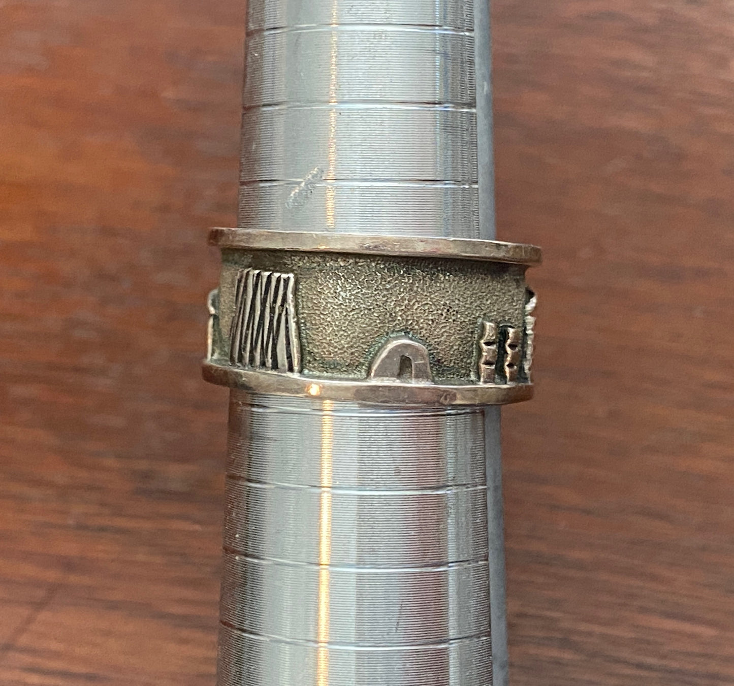 Navajo Sterling Silver 925 Storyteller Village Wide Band Ring Sz 8.25