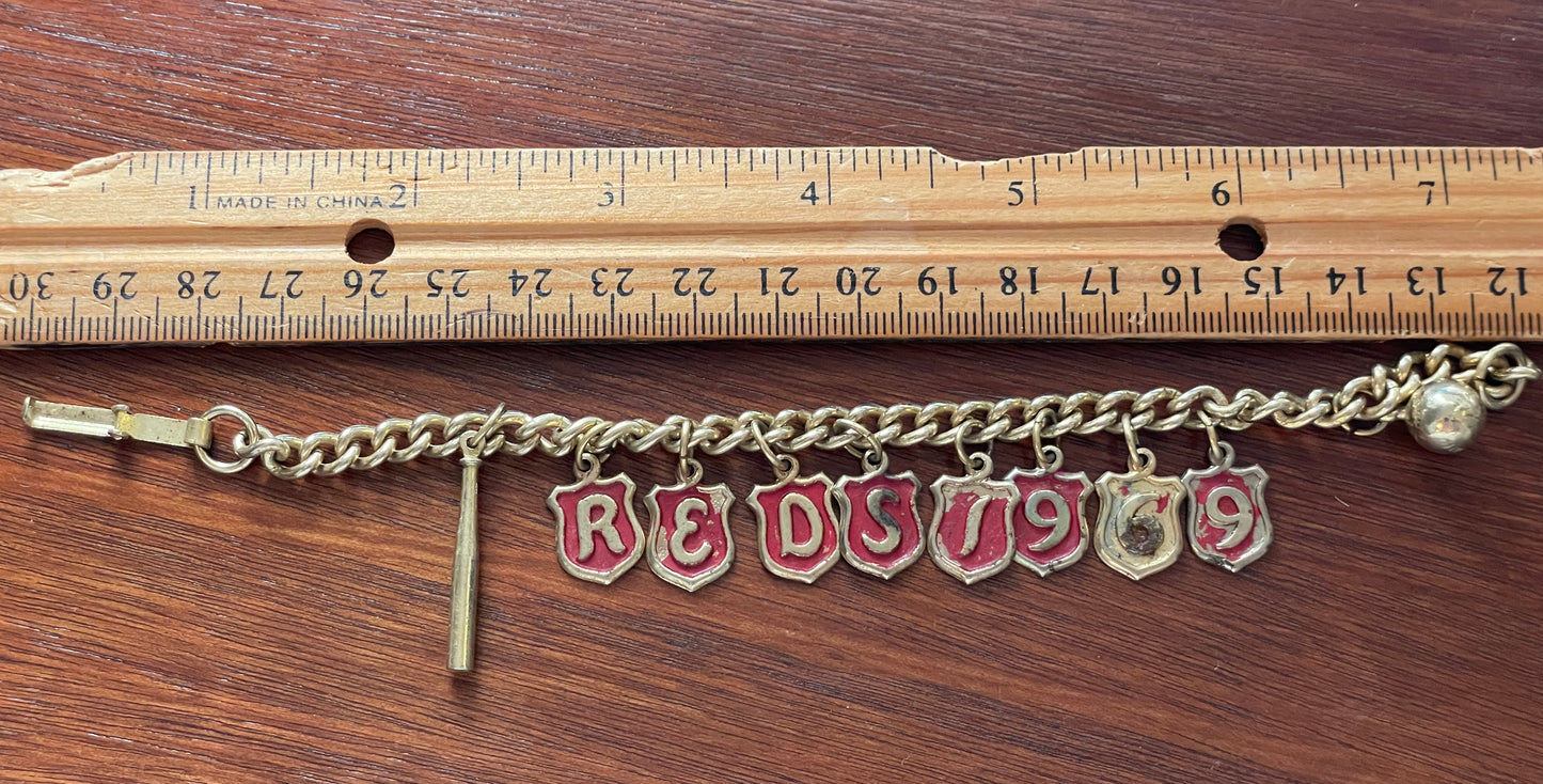 Vintage Gold Tone Reds 1969 Charm Bracelet