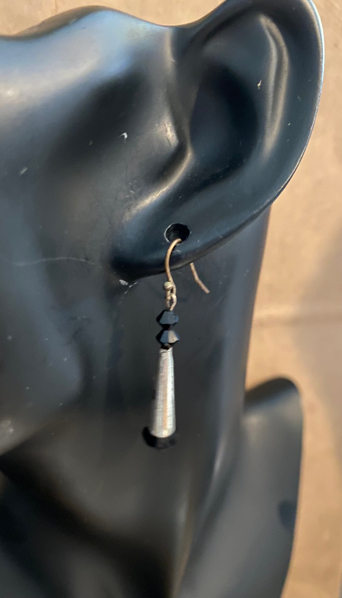 Vintage Black & Silver Tone Dangle Earrings