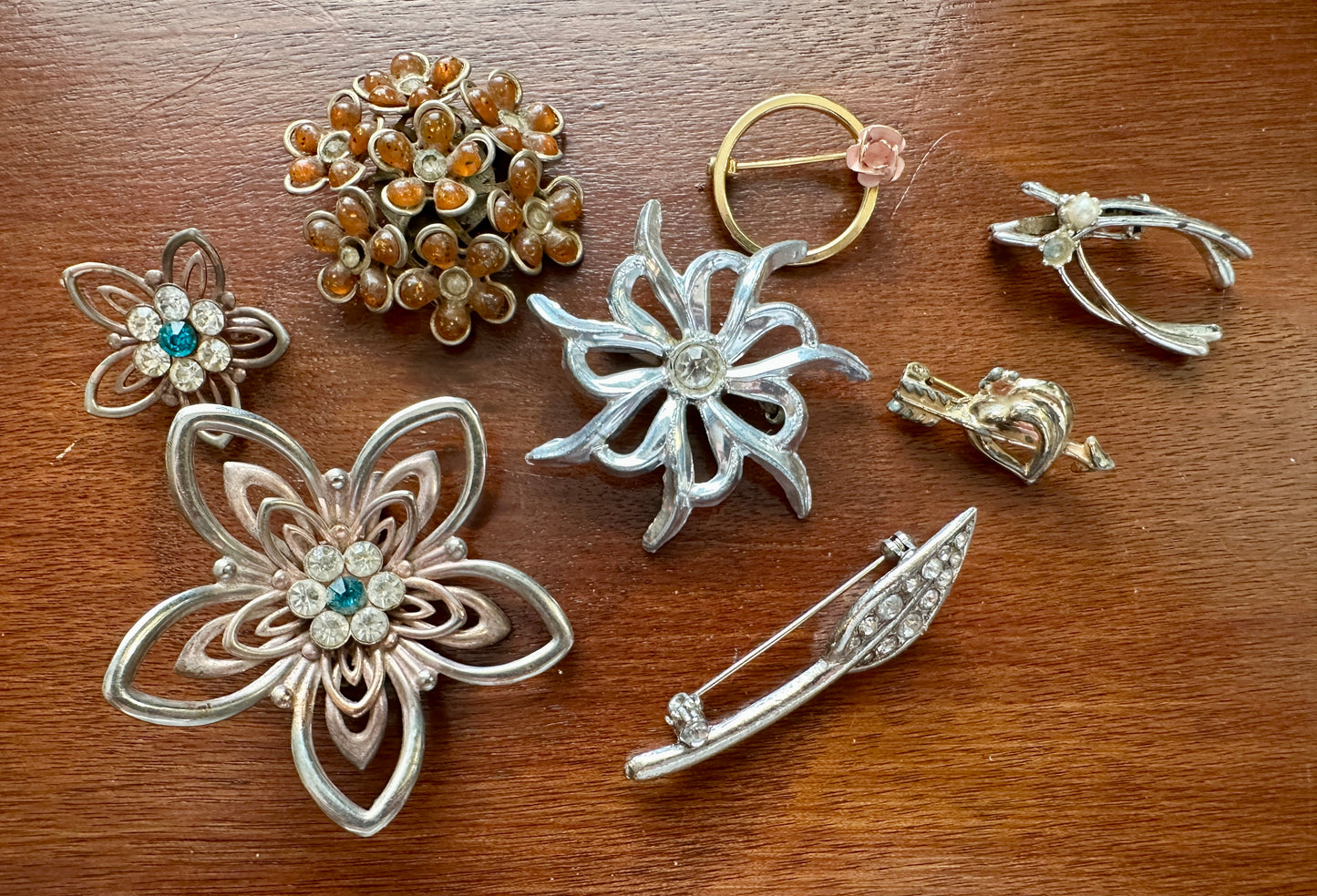 Vintage Brooch Pin Lot Silver Gold Tone Bead Rhinestone Flower Wishbone More