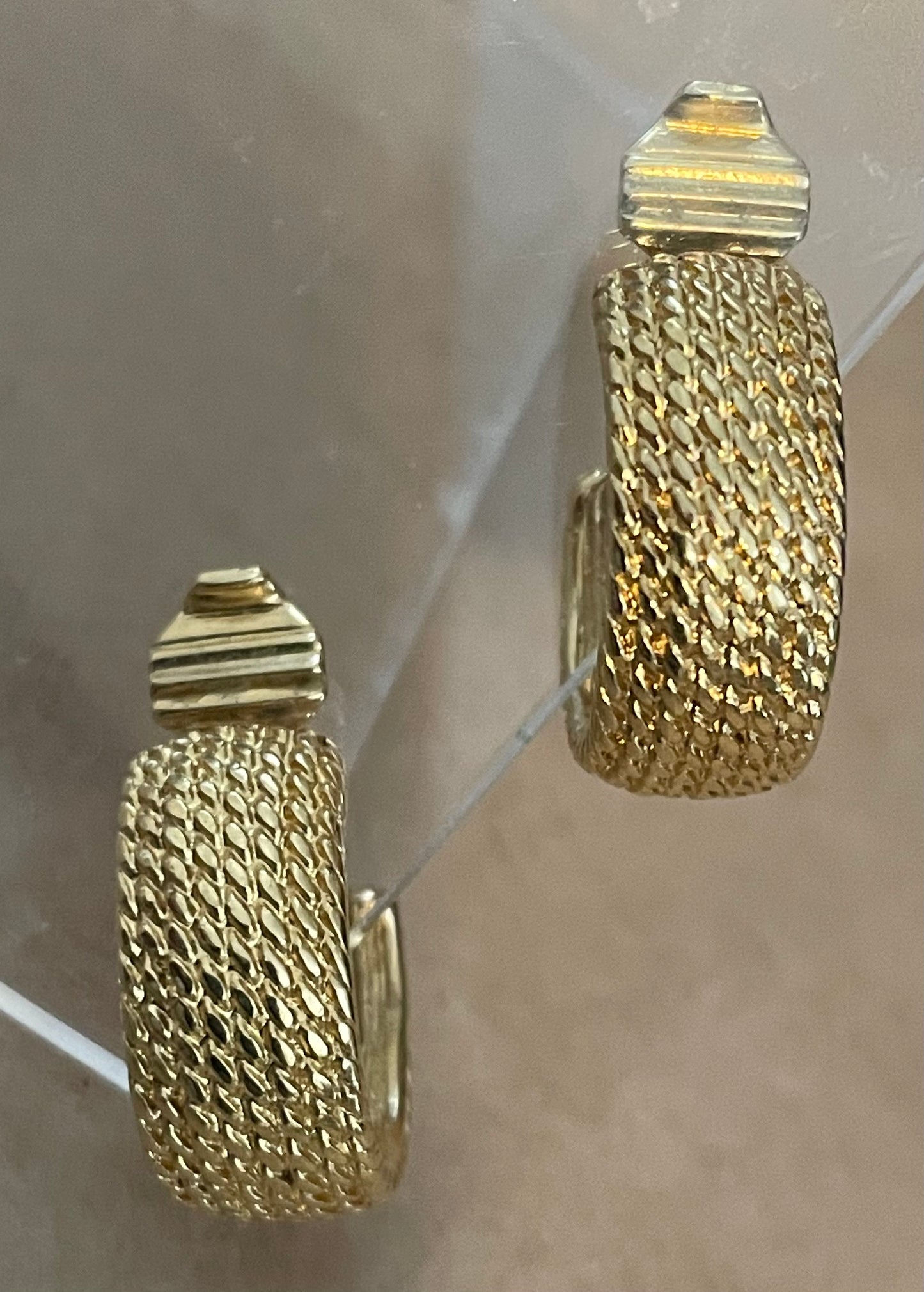 Vintage Gold Tone Monet Rope Design Clip on Hoop Earrings