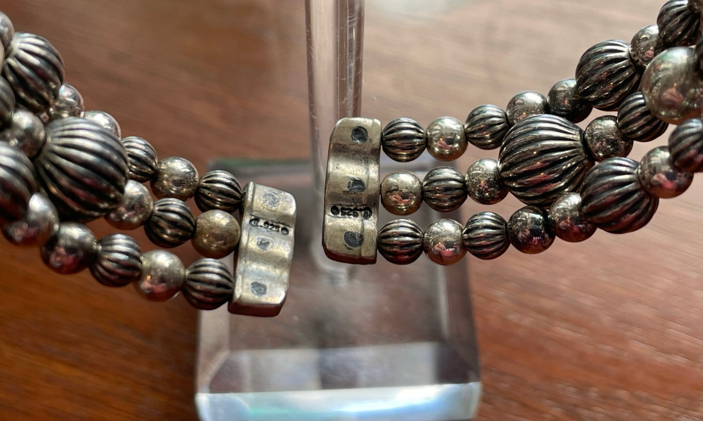 Carolyn Pollack Sterling Silver 925 Bead 3 Row Memory Wire Bracelet