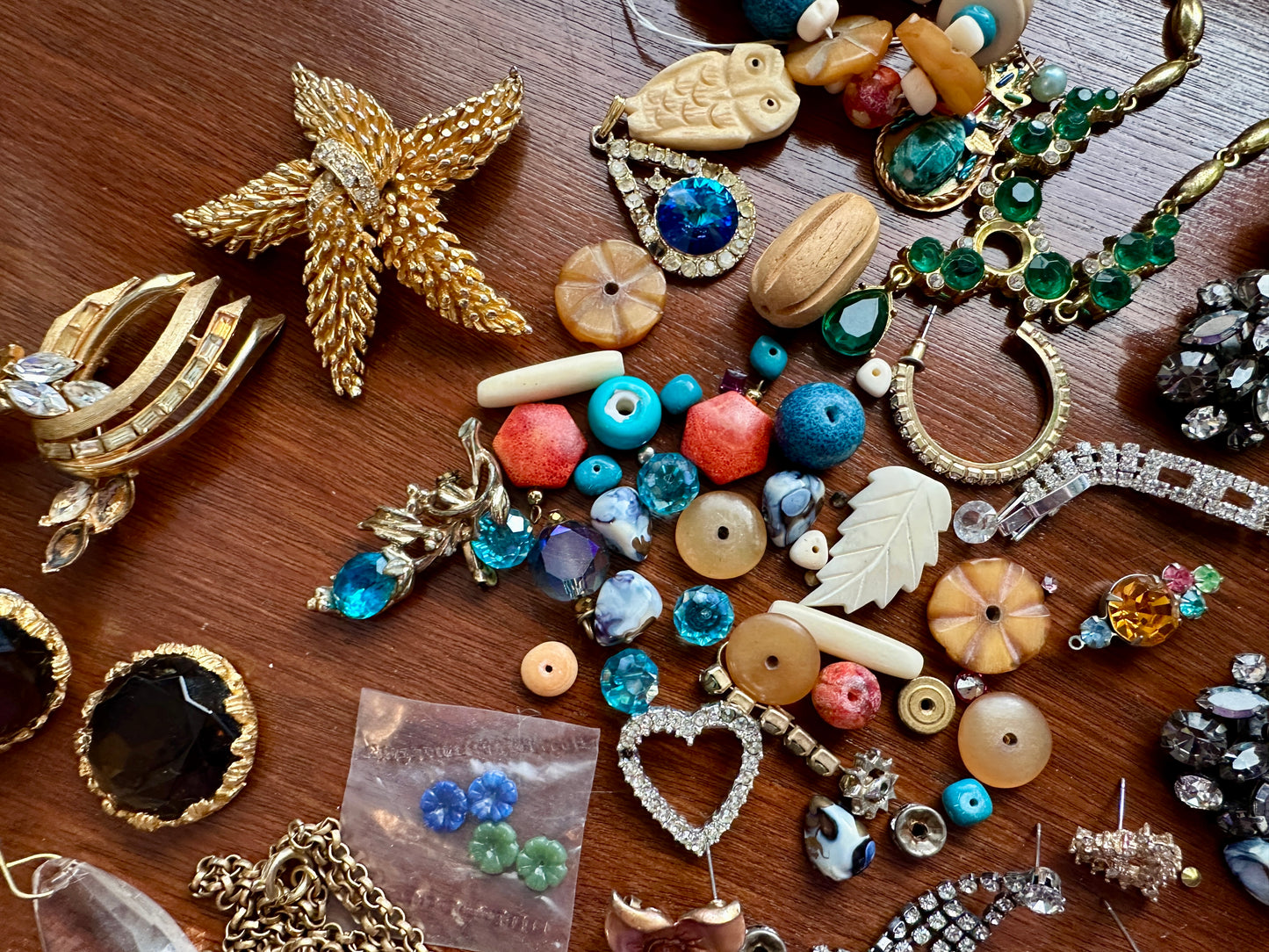Vintage Jewelry Lot Rhinestone Bead Harvest Craft Cabochon Stone Broken
