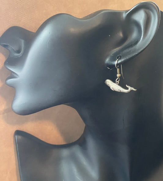 Vintage Sterling Silver 925 Whale Hoop Earrings