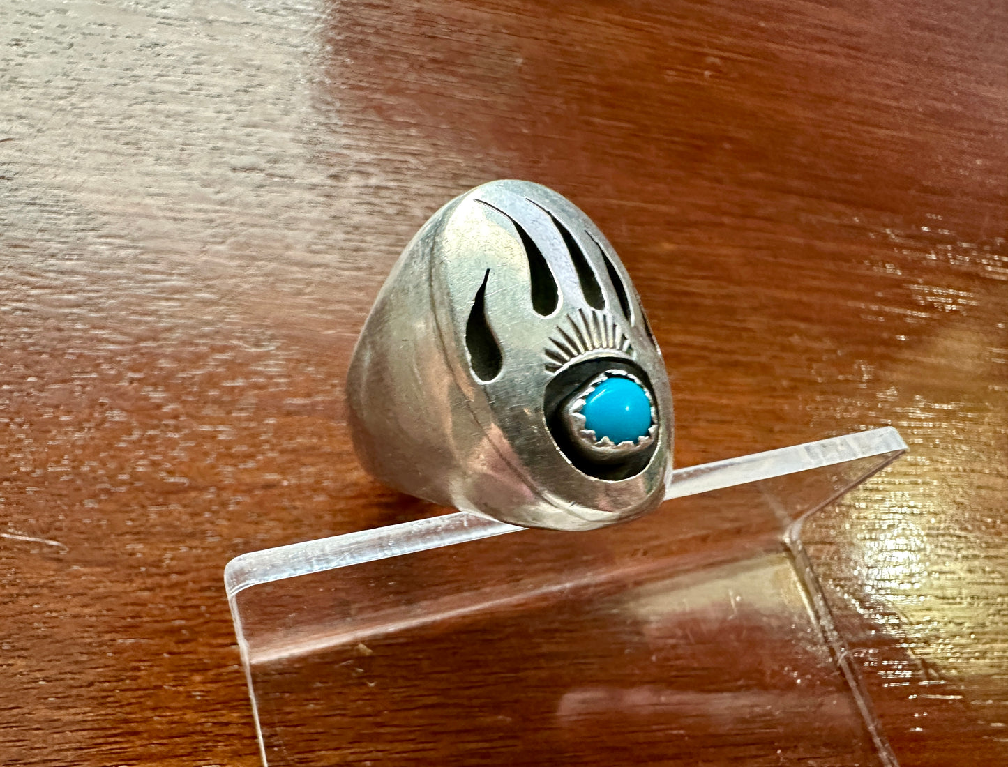 Mens Vintage Signed Richard Long Sleeping Beauty Turquoise Bear Track Ring 9