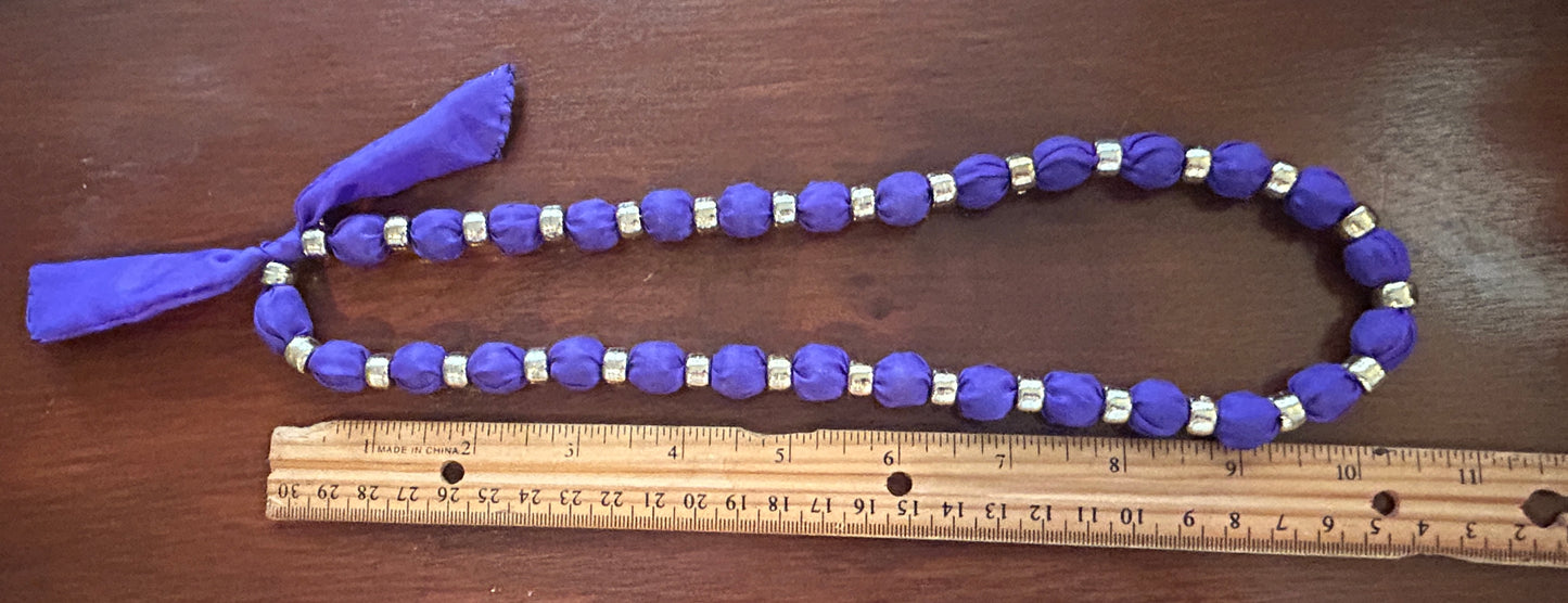 Vintage Cloth Covered Royal Purple Gold Bead Tie Clasp Necklace