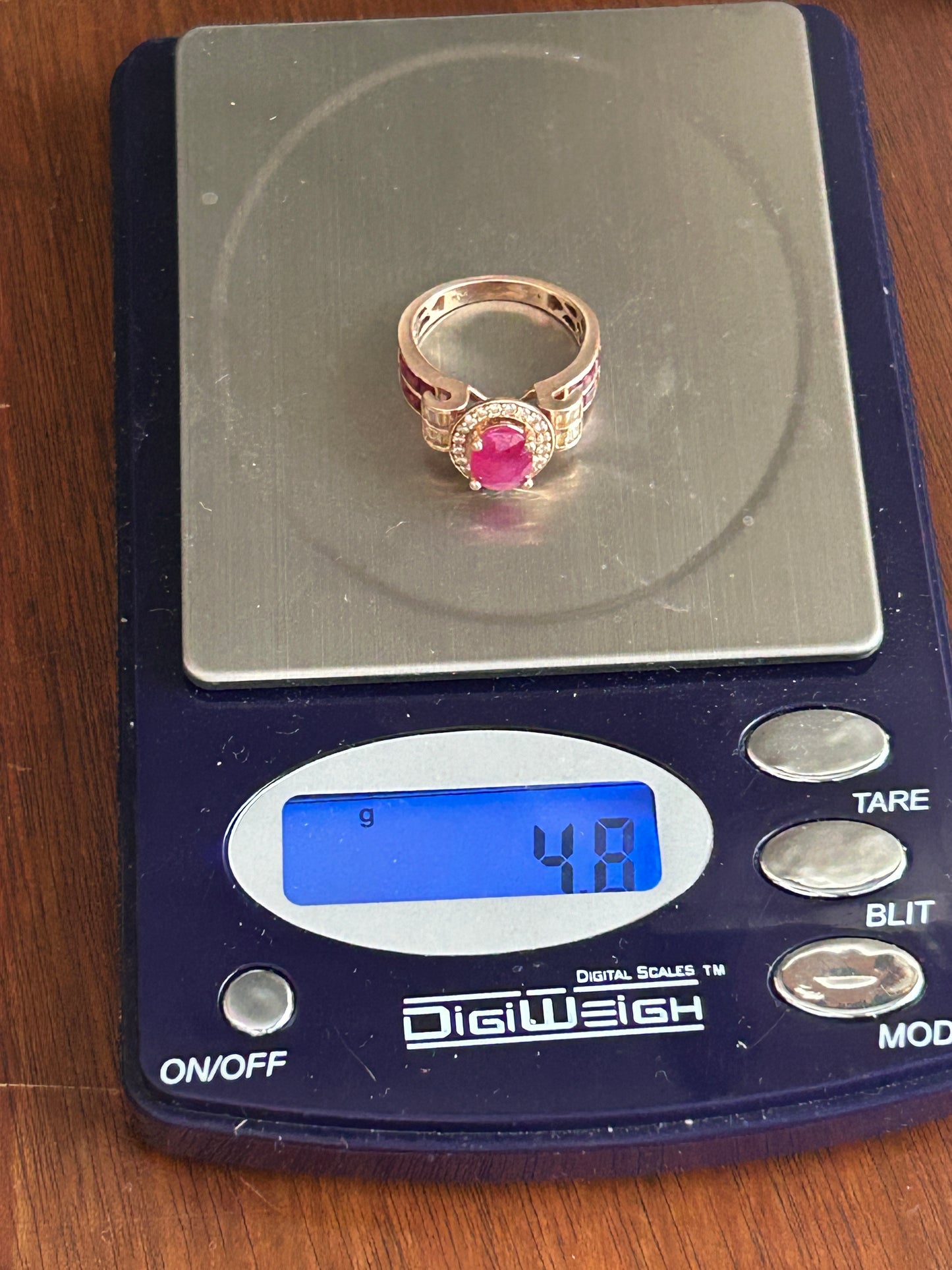 14k Rose Gold Oval Cut Red Ruby Diamond Halo Ring Sz 6