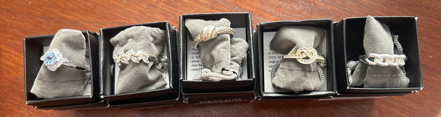 Sterling Silver 925 Avon Ring Lot All Size 10 In Box Cocktail Rhinestone Stone