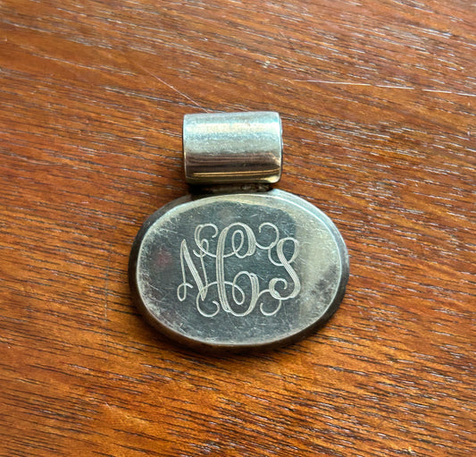 Vintage Sterling Silver 925 Monogrammed NCS Heavy Slide Necklace Pendant