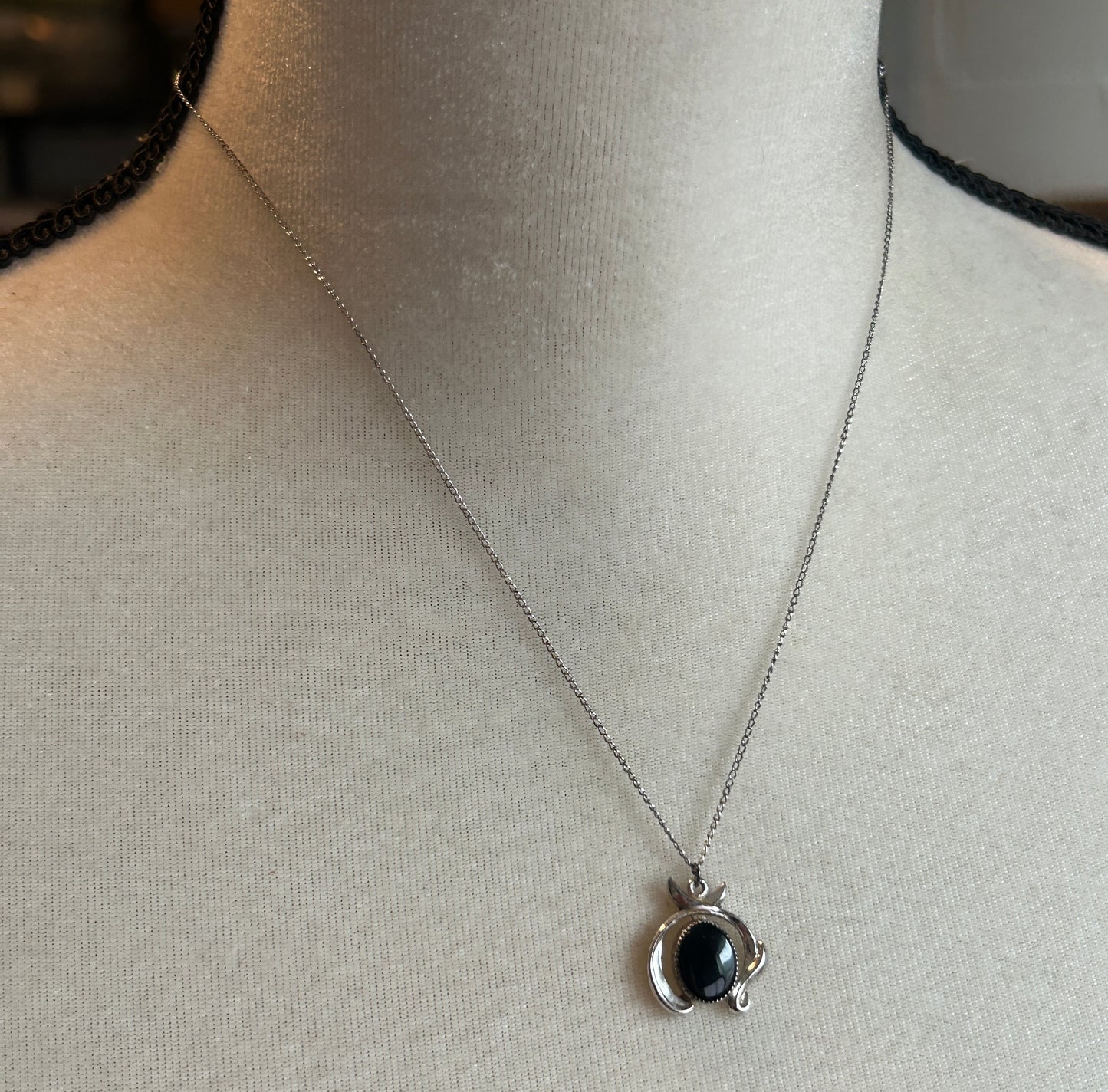 Sterling Silver 925 Chain Necklace Onyx Pendant