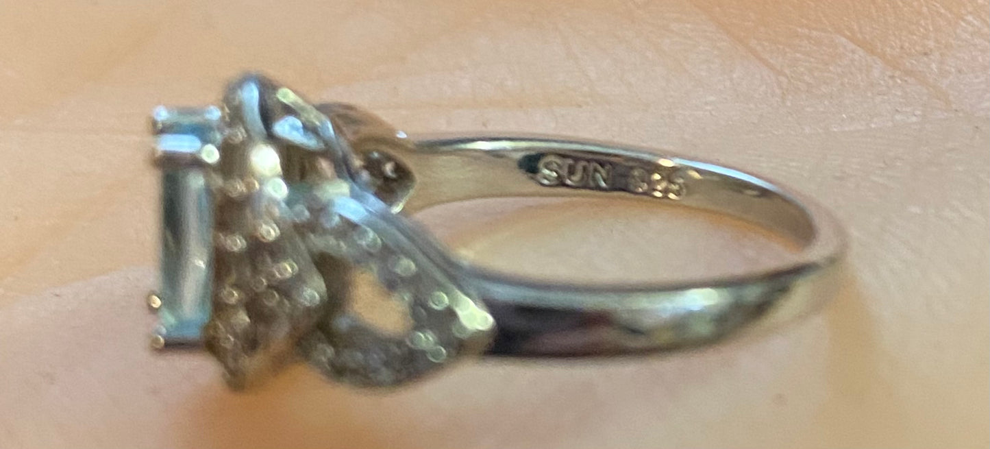 Sterling Silver 925 Blue Topaz Ring Sz 6.5 Signed SUN Designer