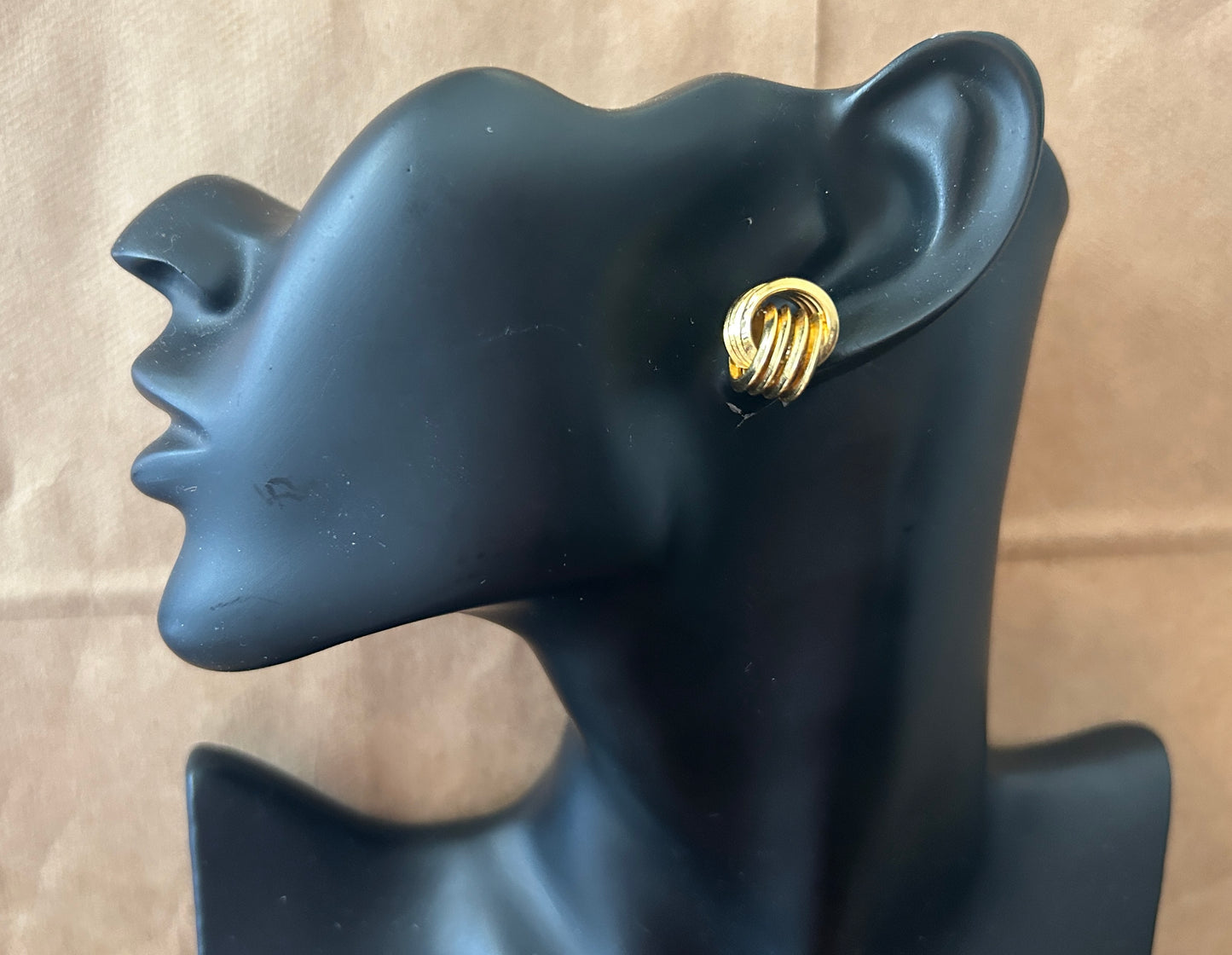 Vintage Gold Tone Large Knot Pierced Stud Earrings