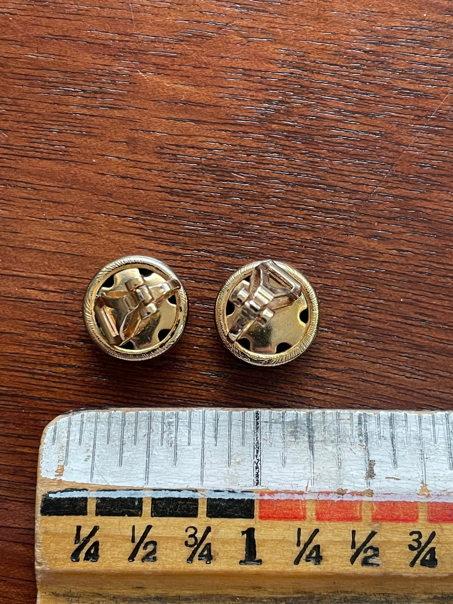 Vintage Small Brushed Gold Tone Button Style Clip On Earrings