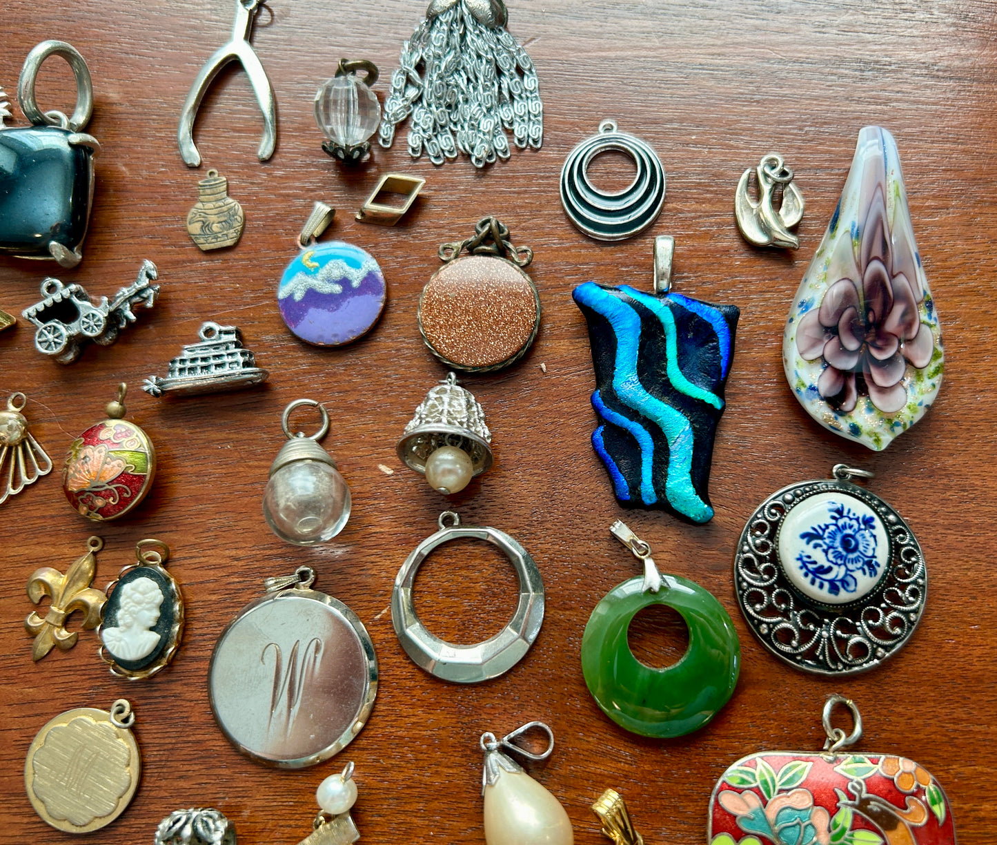 Vintage to Now Art Lot of Charms Pendants Over 40 Enamel Copper Glass Cameo