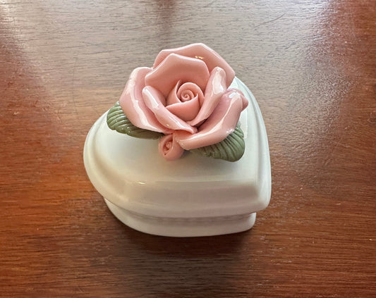 Vintage Avon Rose Jewelry Trinket Box with Stud Earrings