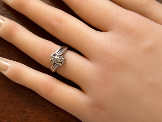 10k White Gold Diamond Wedding Engagement Ring Band Set Sz 4.5