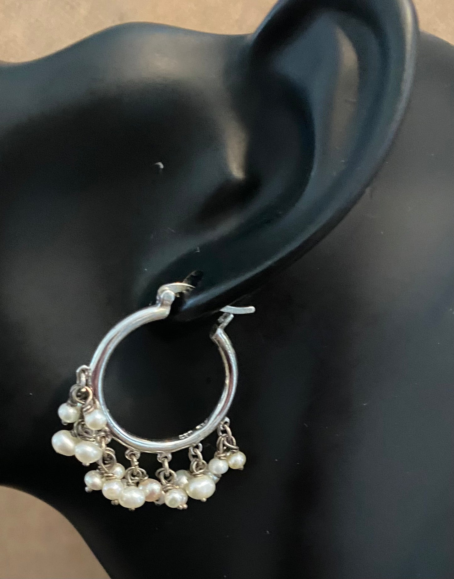 Sterling Silver 925 Pearl Hoop Earrings