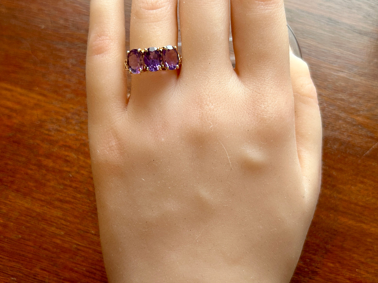 14k Yellow Gold 3 Oval Amethyst Cocktail Ring Sz 7.75