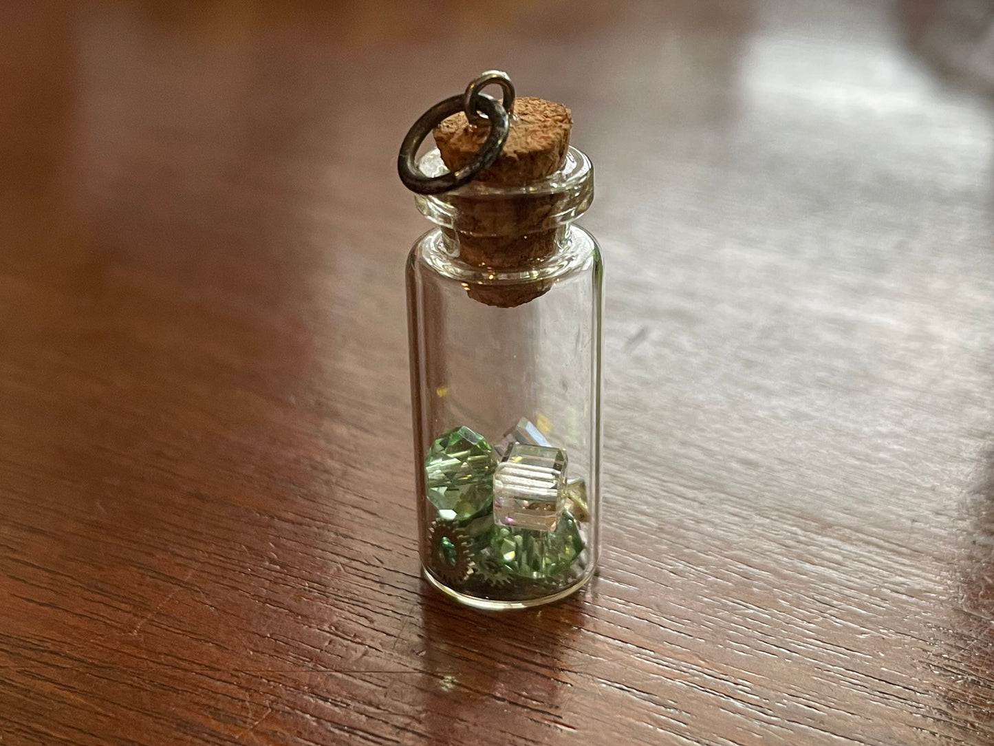 Set of 3 Glass Bottle Cork Bead Faux Pearl Gears Pendants